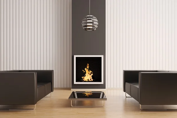 Interior with fireplace 3d — Stock Photo, Image