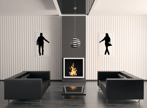 Interior with fireplace 3d render — Stock Photo, Image