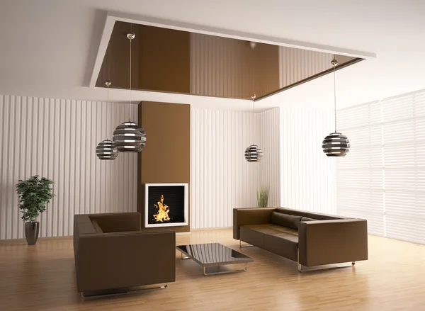 Living room with fireplace 3d — Stock Photo, Image
