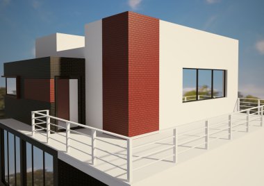 Modern private house exterior 3d clipart