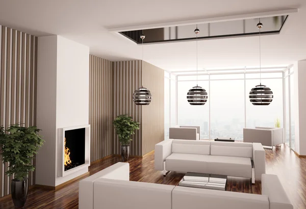 Interior of living room with fireplace 3d — Stock Photo, Image