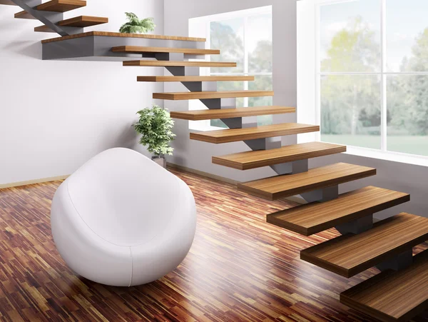 Sessel und Treppe 3d — Stockfoto