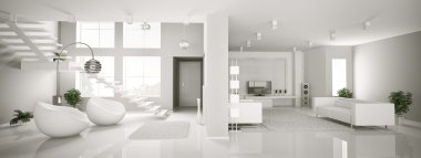 White apartment interior panorama 3d