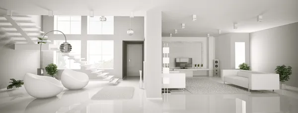 Apartament biały wnętrze panorama 3d — Zdjęcie stockowe