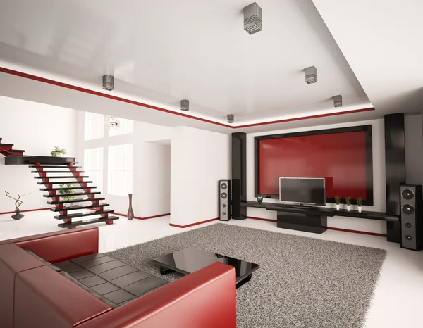 Современный интерьер гостиной 3D — стоковое фото