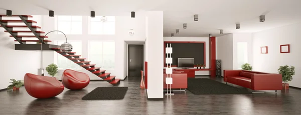 Moderne Wohnung Innenraum-Panorama 3d — Stockfoto