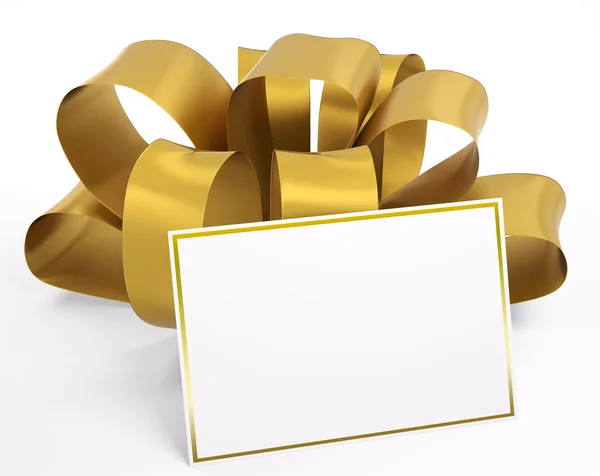 Gold ribbon with blank card 3d — Stock Photo, Image