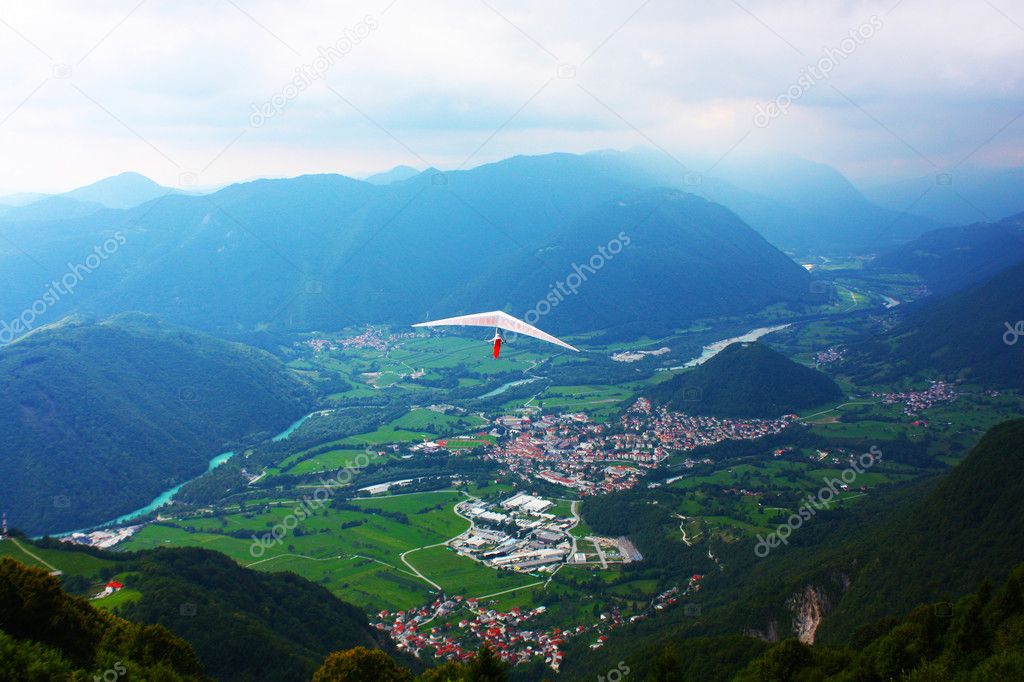 Hang glider flying in the Alps
