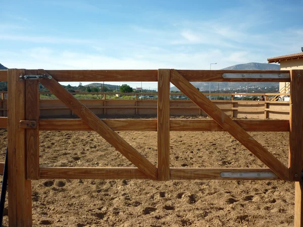 Kůň dřevěný plot — Stock fotografie