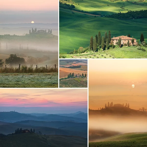 Collage vacker utsikt över typiska Toscana — Stockfoto