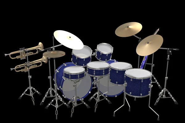 Drum kit trumet and guitar — Stock Photo, Image