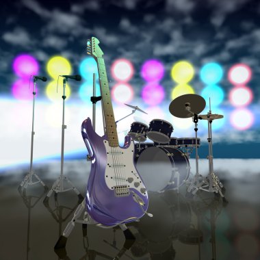 Electric guitar on a music stage clipart