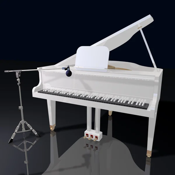 Gand piyano ve siyah bir arka plan üzerinde mikrofon — Stok fotoğraf