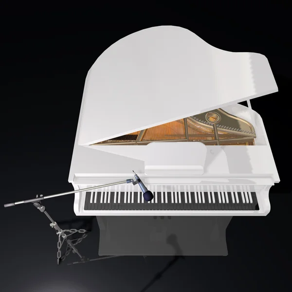 Gand piano och mikrofon på en svart bakgrund — Stockfoto