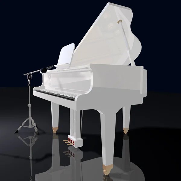 Gand piano and microphone on a black background — Stock Photo, Image