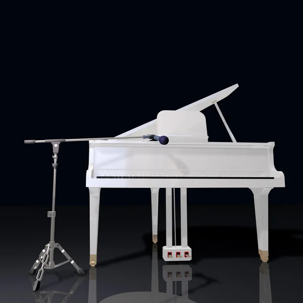 Gand piano y micrófono sobre fondo negro — Foto de Stock