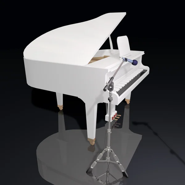 Gand piano ja mikrofoni mustalla taustalla — kuvapankkivalokuva