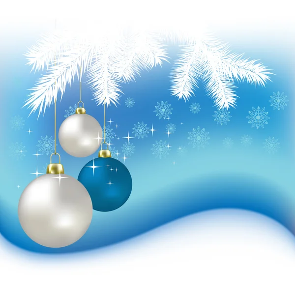 Kerstballen en sneeuwvlokken op een blauwe achtergrond — Stockvector