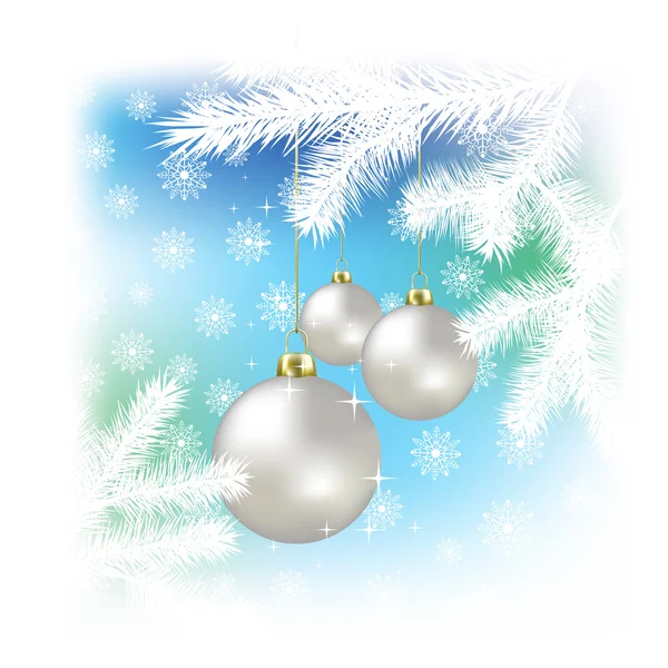 Noel topları ve mavi bir arka plan üzerinde kar taneleri — Stok Vektör