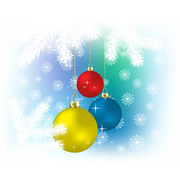 Weihnachten Farbe Kugeln und Schneeflocken Vektor Hintergrund — Stockvektor