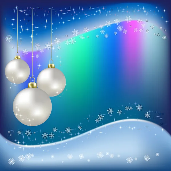 Palle di Natale e fiocchi di neve su sfondo blu — Vettoriale Stock