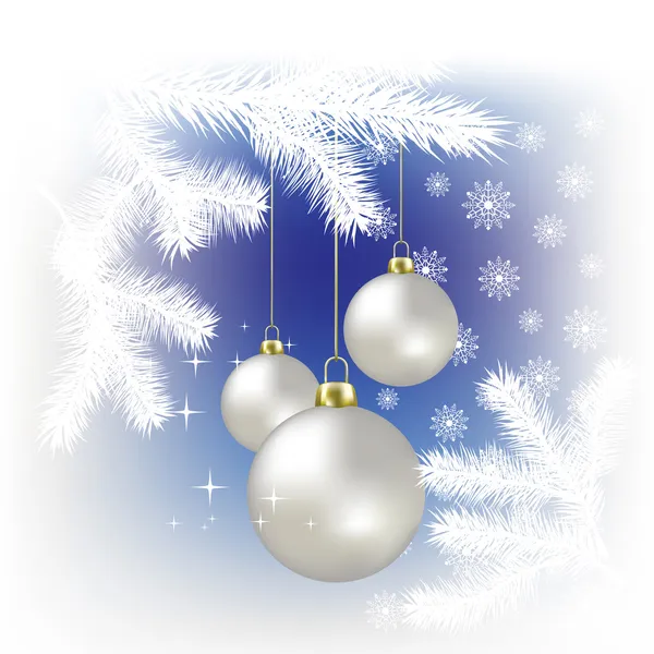 Kerstballen en sneeuwvlokken op een blauwe achtergrond — Stockvector