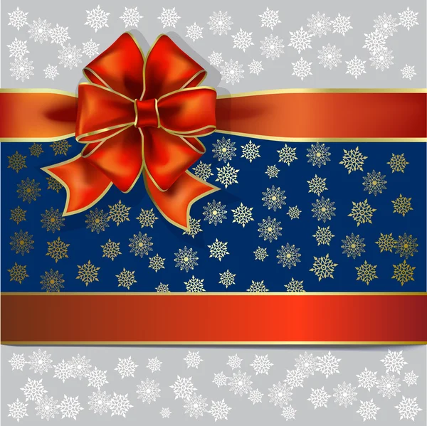 Ruban cadeau de Noël sur fond de flocons de neige — Image vectorielle
