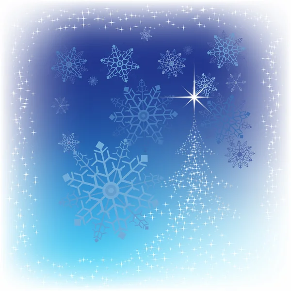 Χριστουγεννιάτικο δέντρο και αστέρια σε μπλε φόντο — Διανυσματικό Αρχείο
