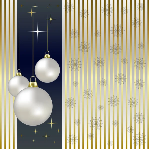 Christmas balls and snowflakes on a gold background — Stock Vector
