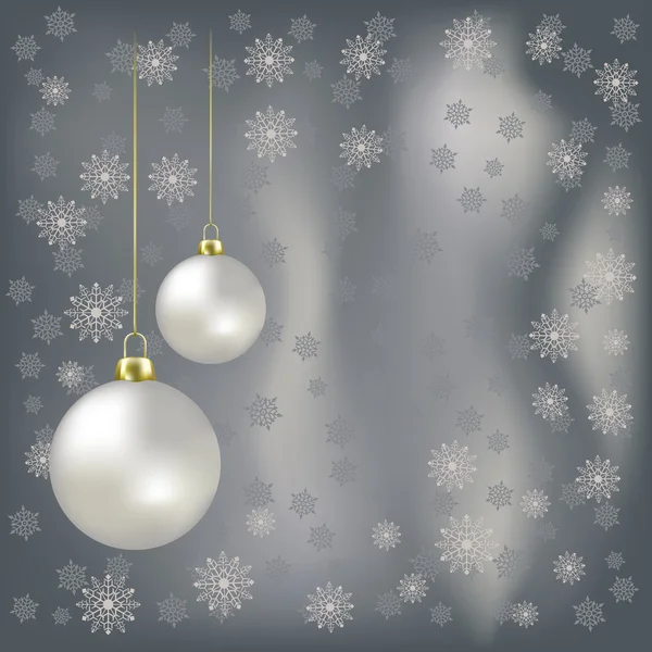Palle di Natale e fiocchi di neve su sfondo grigio — Vettoriale Stock
