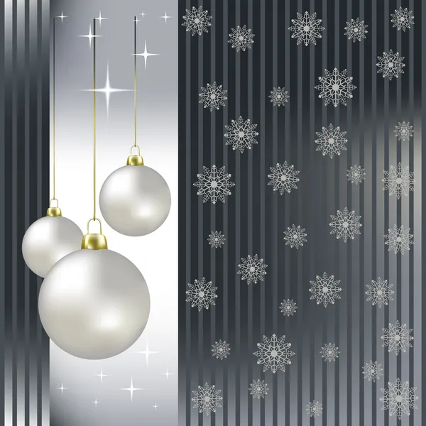Julgranskulor och snöflingor på silver bakgrund — Stock vektor