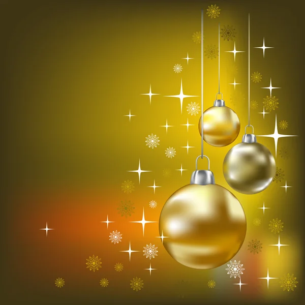 Bolas de Natal e estrelas fundo vetor dourado — Vetor de Stock