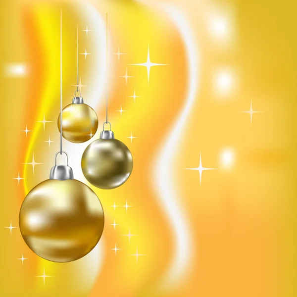 Kerstmis ballen en sterren gele vector achtergrond — Stockvector