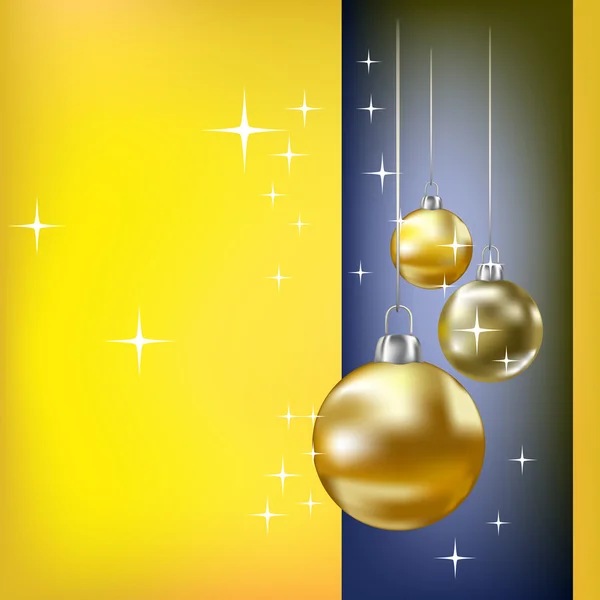 Christmas balls and stars yellow vector background — Stock Vector