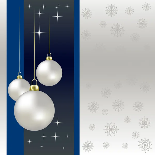 Julgranskulor och snöflingor på grå bakgrund — Stock vektor