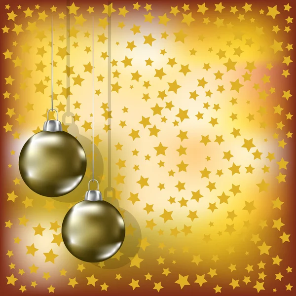 Bolas de Natal e estrelas fundo vetor amarelo — Vetor de Stock
