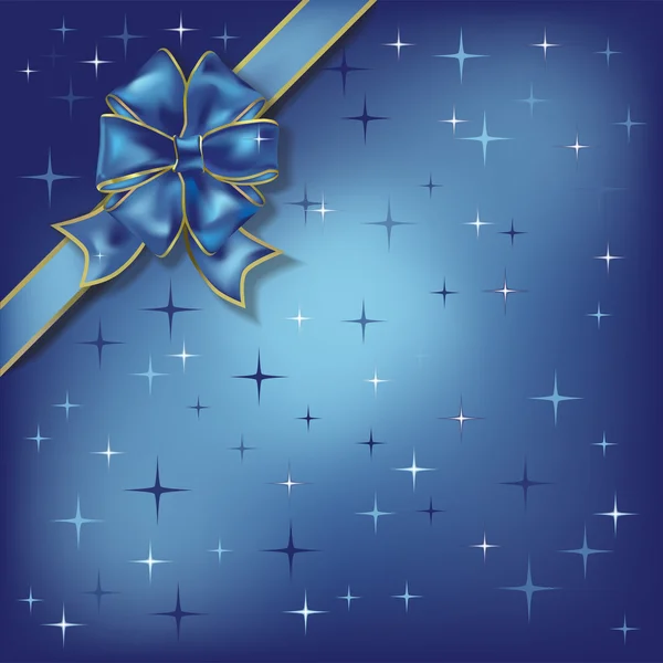 Christmas illustration bow on a stars blue background — Stock Vector