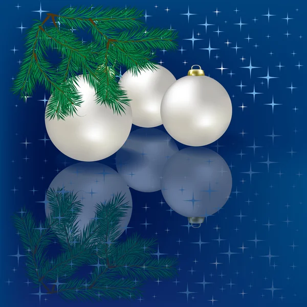 Mavi arka planda Noel baloları ve yıldızlar — Stok fotoğraf