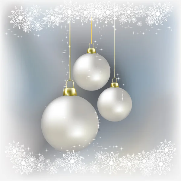Arka plan gri Noel topları ve kar taneleri — Stok fotoğraf