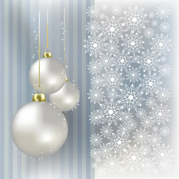 Arka plan gri Noel topları ve kar taneleri — Stok fotoğraf