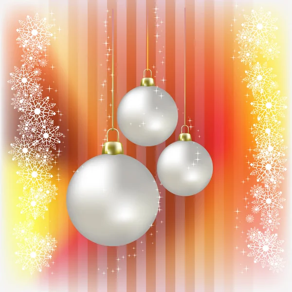 Kerstballen en sneeuwvlokken op een oranje achtergrond — Stockfoto