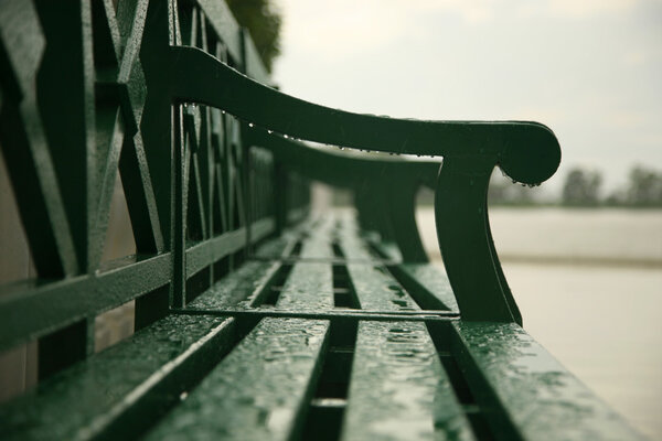 Wet town bench