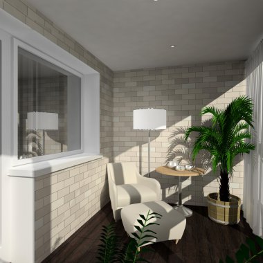 3D render modern interior of verandah clipart