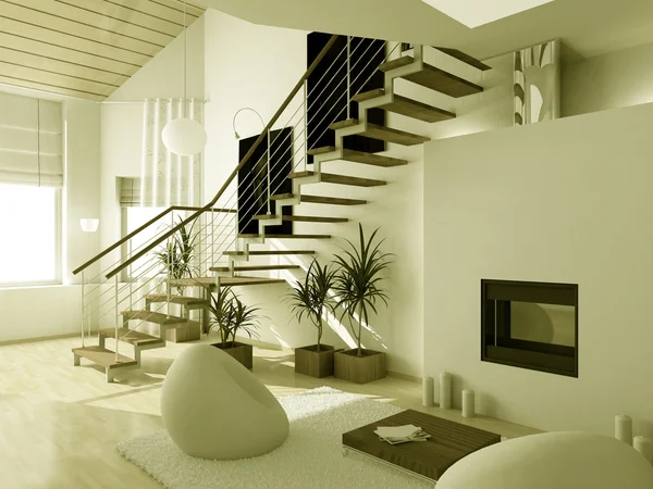 3D interioir av moderna vardagsrum — Stockfoto