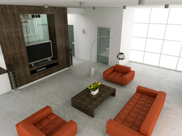 Modern salon 3D interioir — Stok fotoğraf