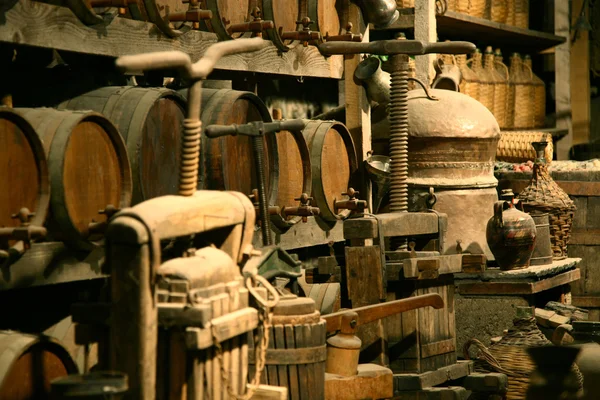 stock image Antiquarian bottles with wine.