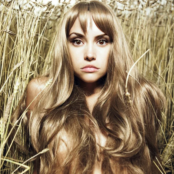 Blondes Mädchen im Weizen — Stockfoto