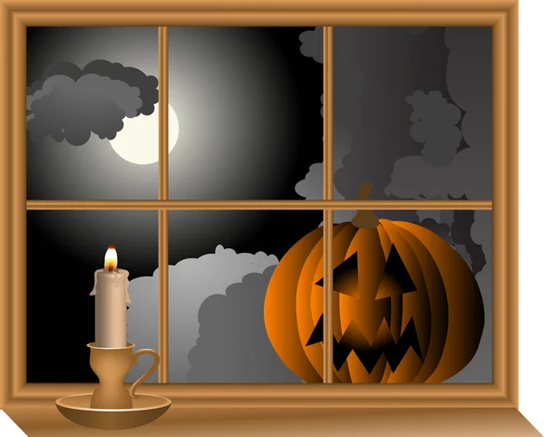 Pumpkin in window — Stock Vector