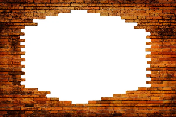 Parede de tijolo com buraco branco — Fotografia de Stock
