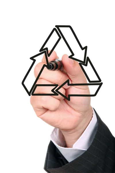 Geschäftsmann zeichnet Recycling-Symbol — Stockfoto